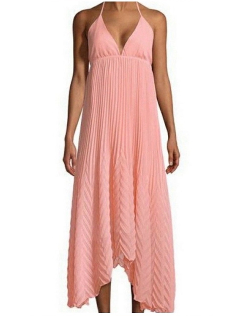 Alice + Olivia Adalyn Perfect Pink Chiffon Pleated Chevron Halter Dress